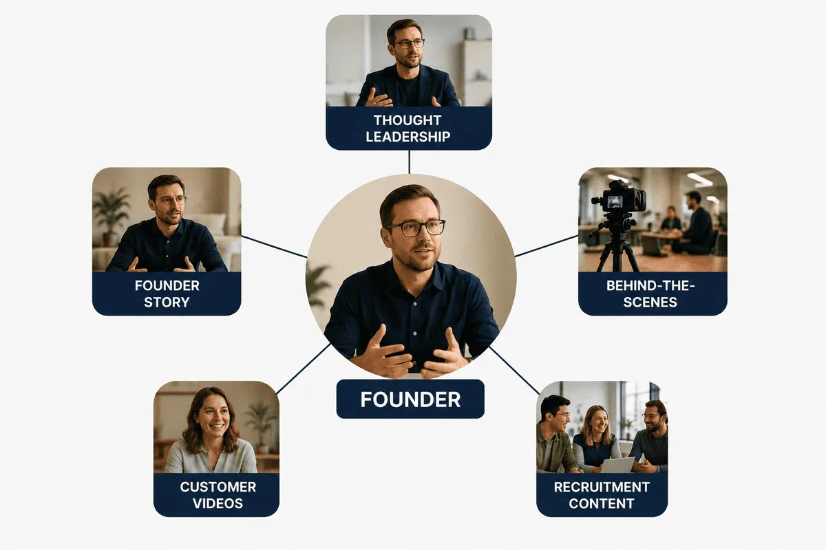 Founder-led video marketing strategy showing different types of business video content