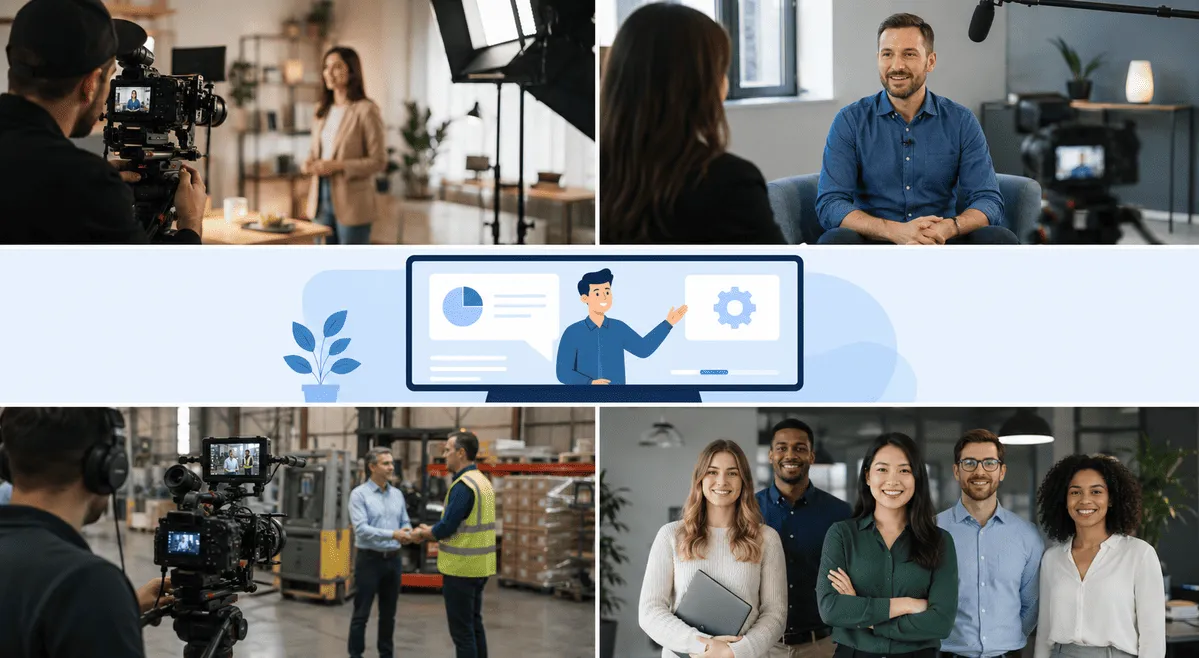 Different types of B2B marketing videos including brand, testimonial and explainer videos